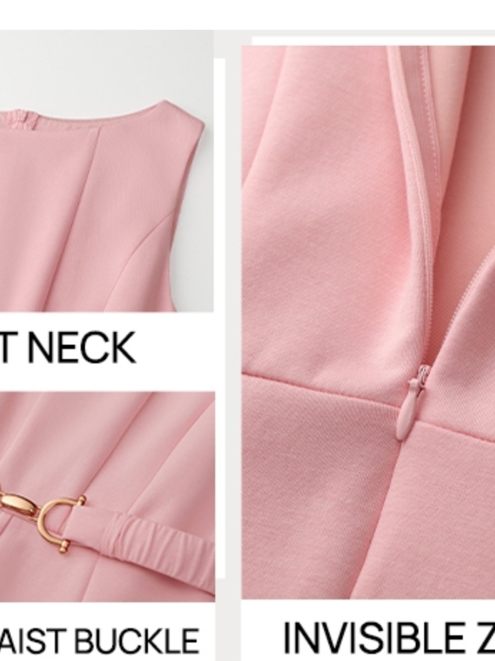 ZESICA - XL Elegant Sleeveless Pink Midi Dress with Belt - Picture 15 of 16